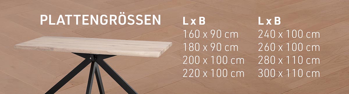 Tristan Tischsystem - Plattengrößen